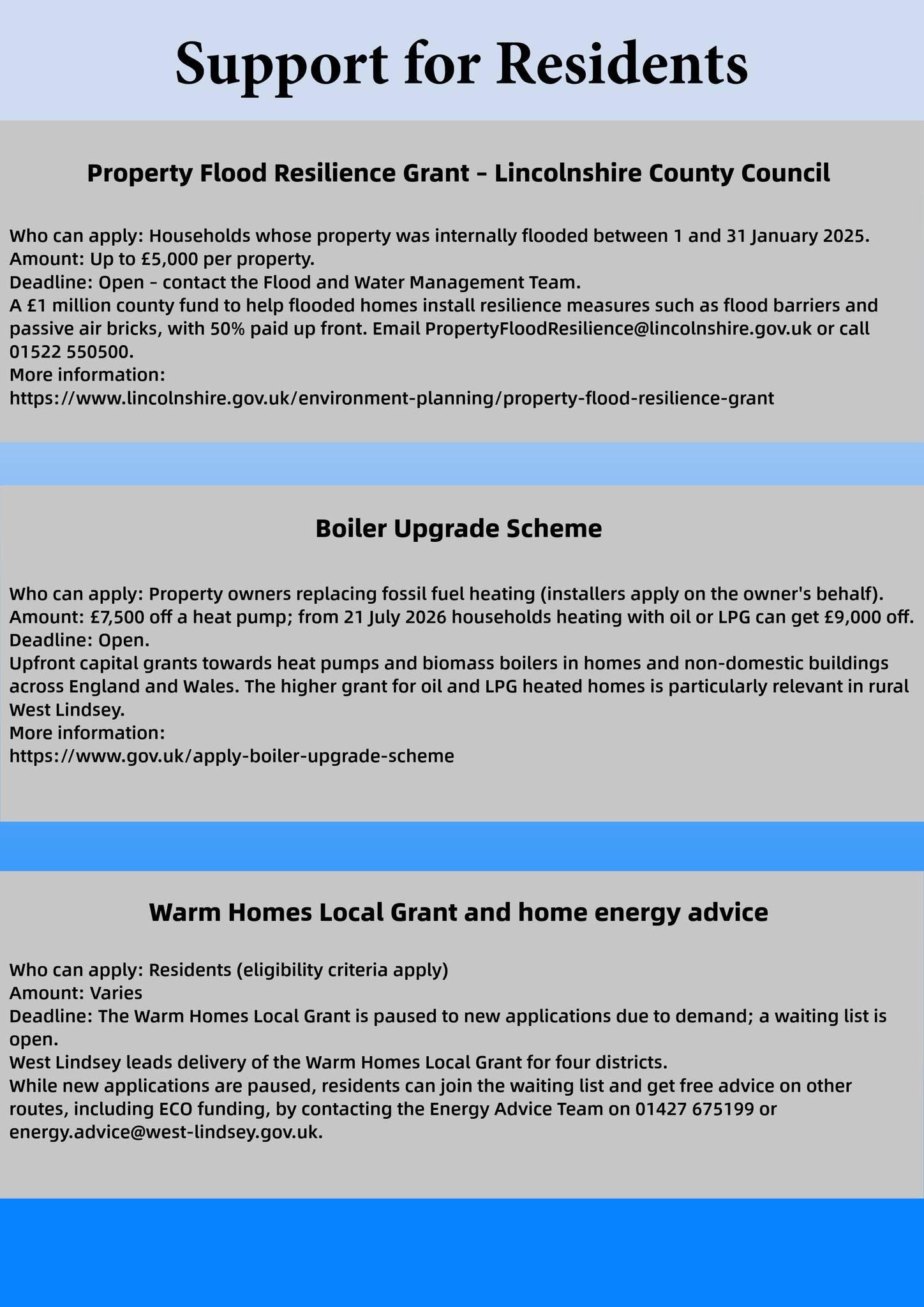 Support for residents